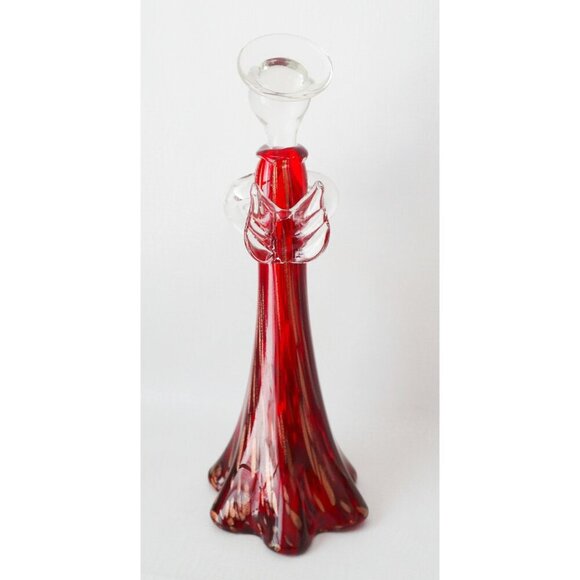 Vintage Art Glass Angel Tea Light Holder Red & Gold Flakes - Picture 3 of 8